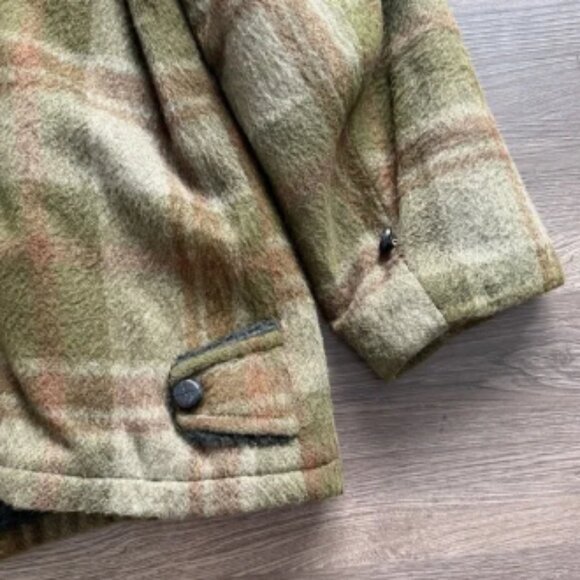 Vintage 60s 70s Wool Lumberjack Coat Jacket Sherpa Lined Men's Sz L Green Plaid - Picture 5 of 5